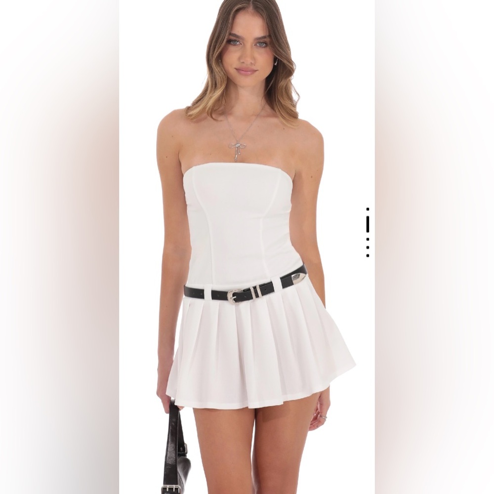 Lucy in the Sky Pleated Strapless Dress in White